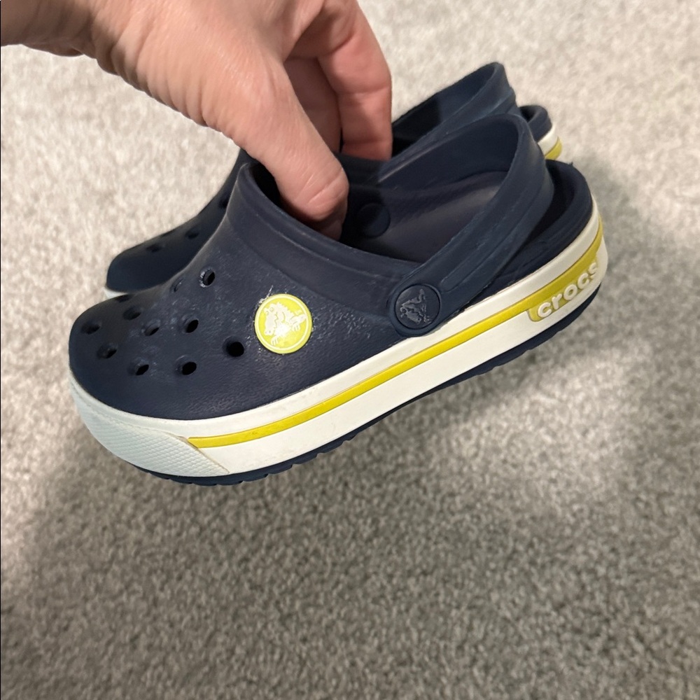 CROCS Kids Navy and Yellow Water Shoes - Picture 2 of 4